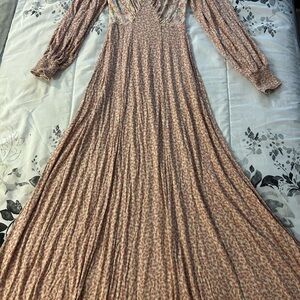 Free People Long Sleeve Floral Dress in Pink and Cream